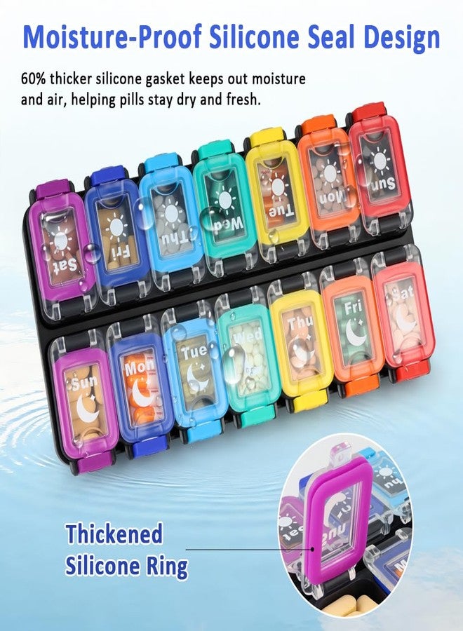 Shintop Weekly Pill Organizer 2 Times a Day, Moisture-Proof Large Vitamin Box 7 Day Secure-Locking Medicine Case with Detachable Rows for Home & Travel (Rainbow) - Image 3